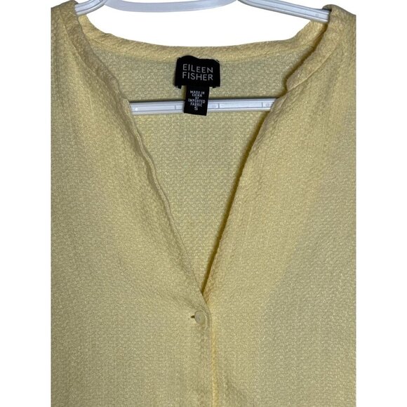 Eileen Fisher Womens Yellow Textured Button-Front Tunic Top 3/4 Sleeve 100% Line - Picture 2 of 6